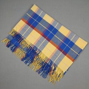Vintage Avoca Handweaver 100% Wool Plaid Blue Yellow Ireland Blanket Scarf 55x34